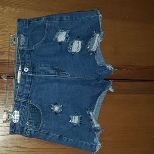 Happy Sun L light wash cutoff jean shorts distressed high waisted spikes